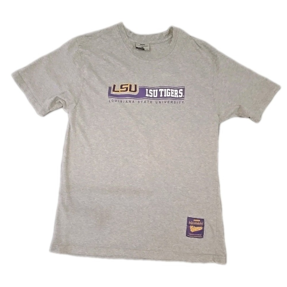 Vtg Colosseum LSU Tigers T Shirt Mens 2XL Gray Logo Patch Geaux Short Sleeve